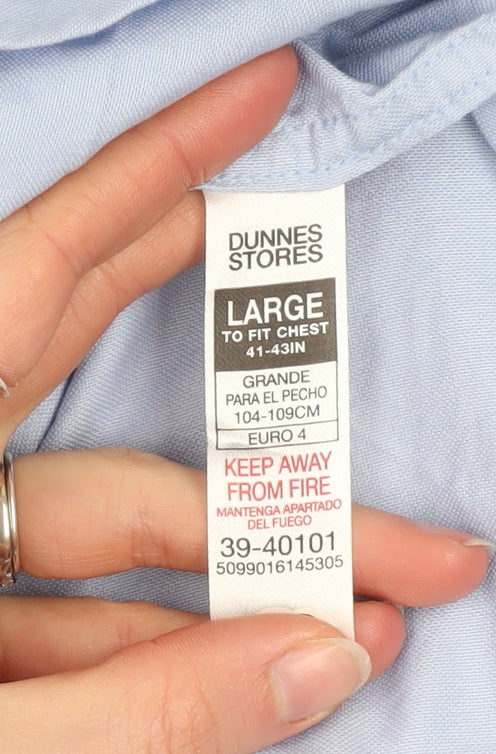 Dunnes Stores Men's Blue Cotton Short Sleeve Button-Up Shirt L