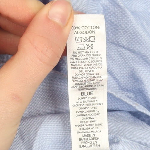 Dunnes Stores Men's Blue Cotton Short Sleeve Button-Up Shirt L