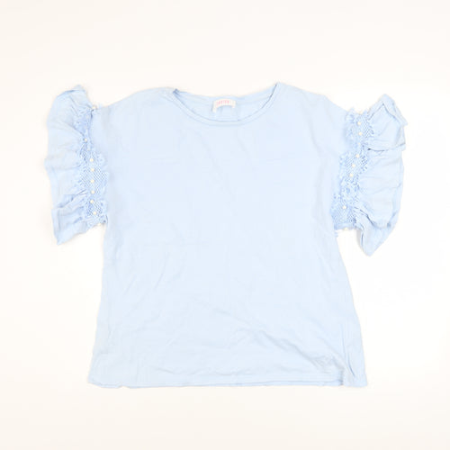 Savida Women's Blue Ruffle Sleeve Cotton T-Shirt Size 14