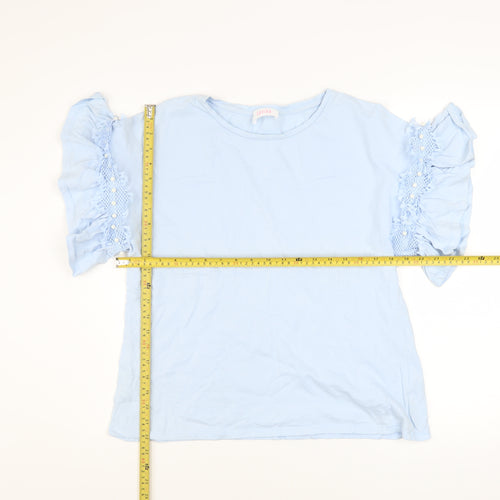 Savida Women's Blue Ruffle Sleeve Cotton T-Shirt Size 14