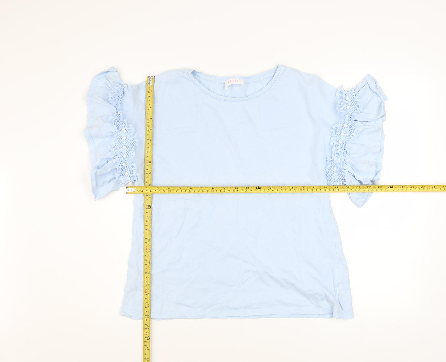 Savida Women's Blue Ruffle Sleeve Cotton T-Shirt Size 14