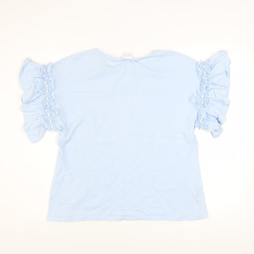 Savida Women's Blue Ruffle Sleeve Cotton T-Shirt Size 14