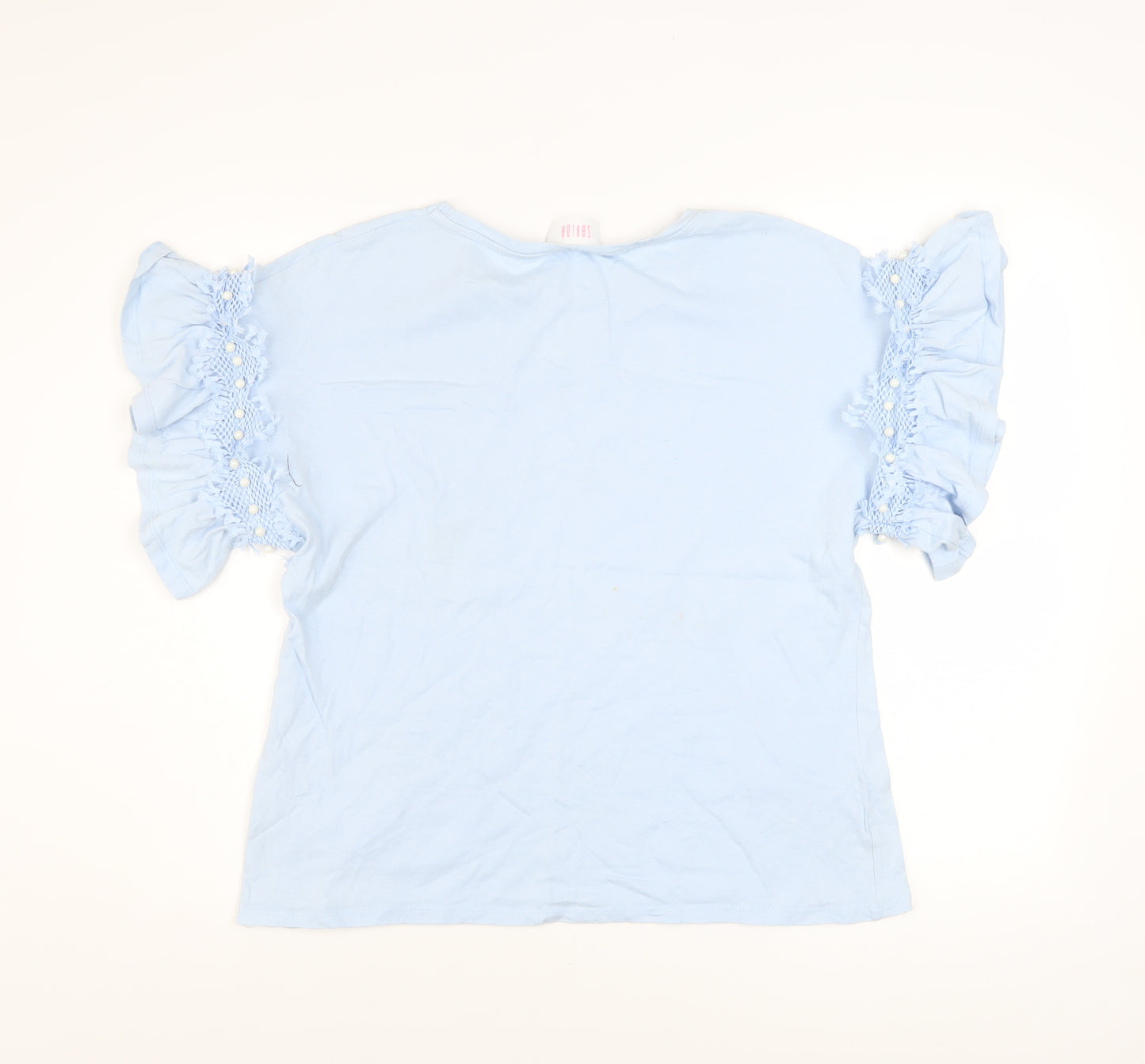 Savida Women's Blue Ruffle Sleeve Cotton T-Shirt Size 14
