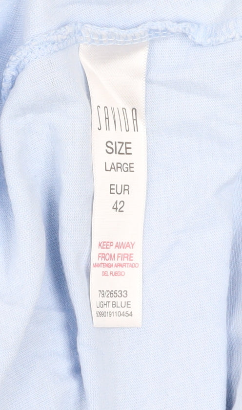 Savida Women's Blue Ruffle Sleeve Cotton T-Shirt Size 14