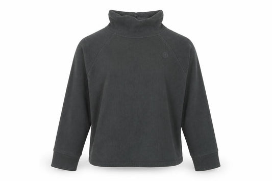 Front view of Gym+Coffee women’s khaki small pullover sweatshirt high neck recycled polyester