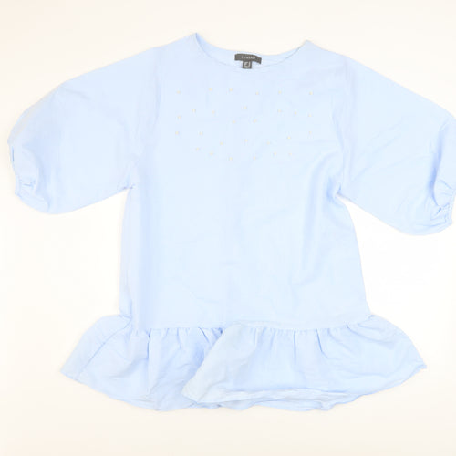 Primark Women Blue Beaded Ruffle Tunic Blouse Size 14