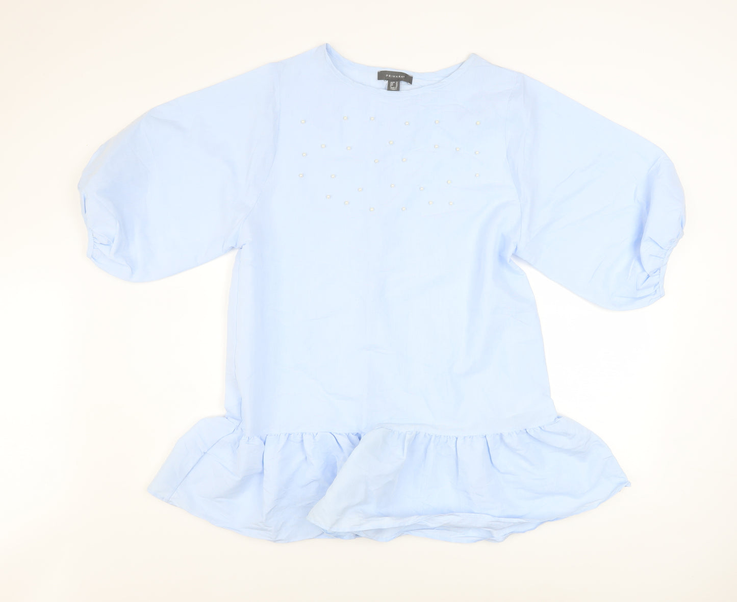 Primark Women Blue Beaded Ruffle Tunic Blouse Size 14