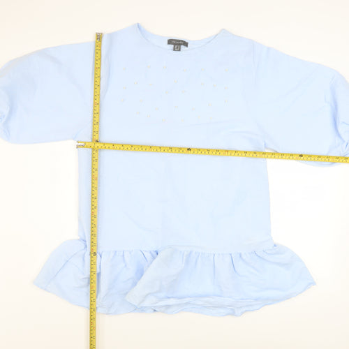 Primark Women Blue Beaded Ruffle Tunic Blouse Size 14