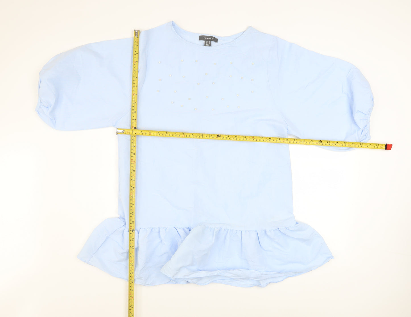 Primark Women Blue Beaded Ruffle Tunic Blouse Size 14