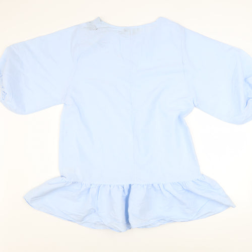 Primark Women Blue Beaded Ruffle Tunic Blouse Size 14