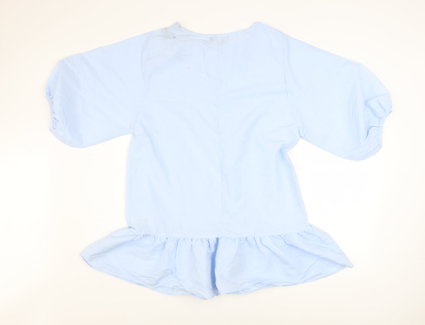 Primark Women Blue Beaded Ruffle Tunic Blouse Size 14