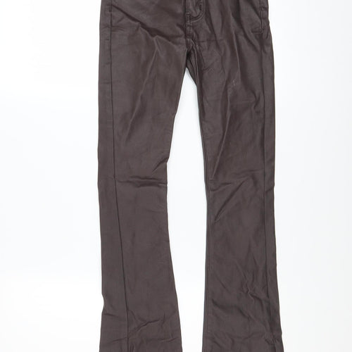 PrettyLittleThing Womens Brown Faux Leather Flared Trousers UK 4 Slim Fit