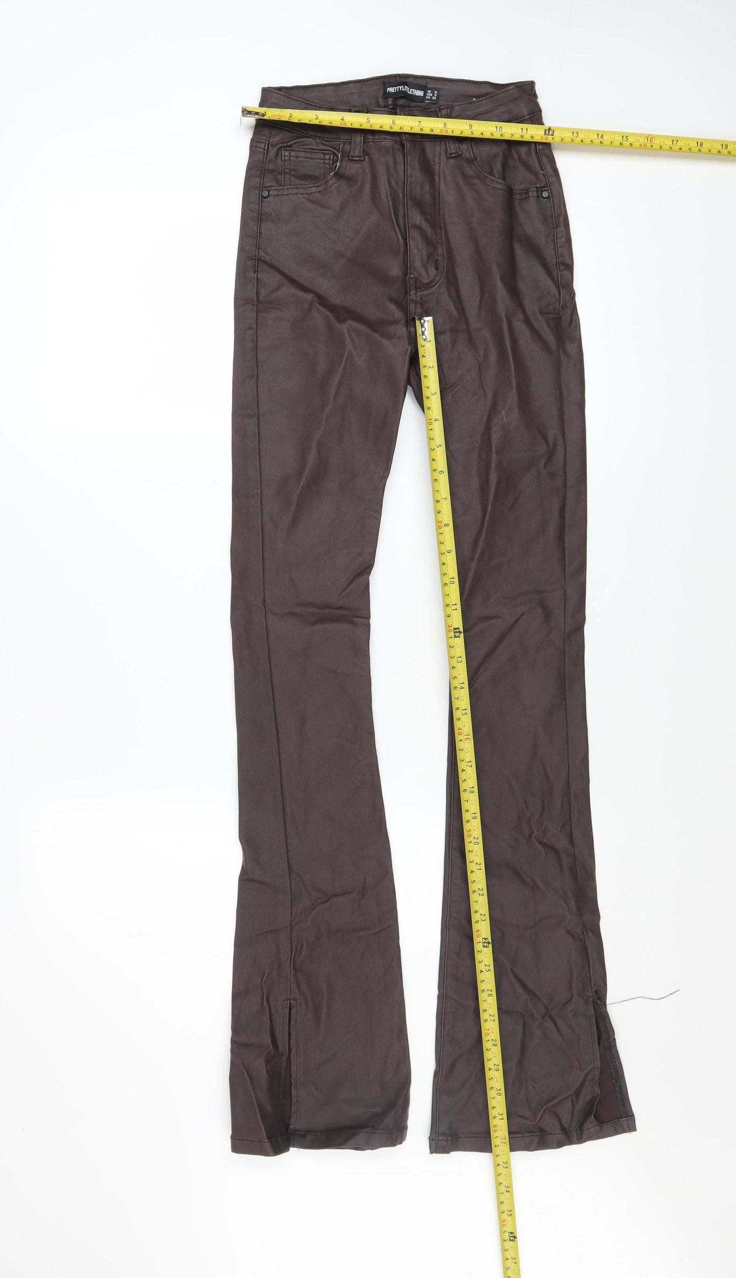 PrettyLittleThing Womens Brown Faux Leather Flared Trousers UK 4 Slim Fit