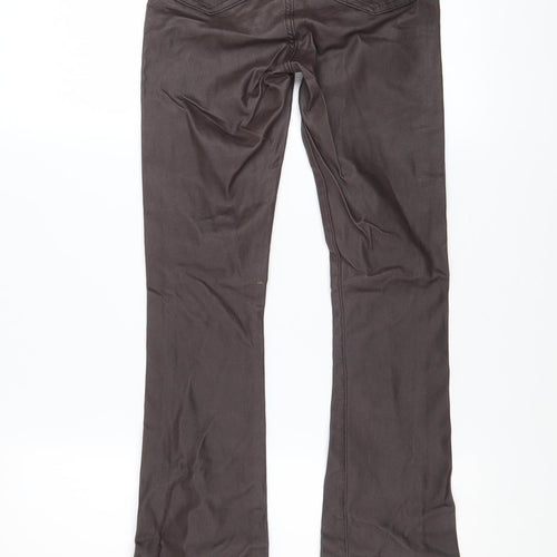 PrettyLittleThing Womens Brown Faux Leather Flared Trousers UK 4 Slim Fit