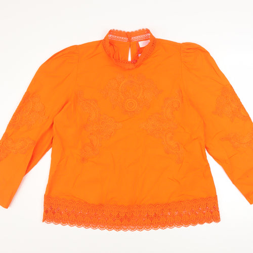 Savida Women's Orange Lace High Neck Tunic Blouse Size 16