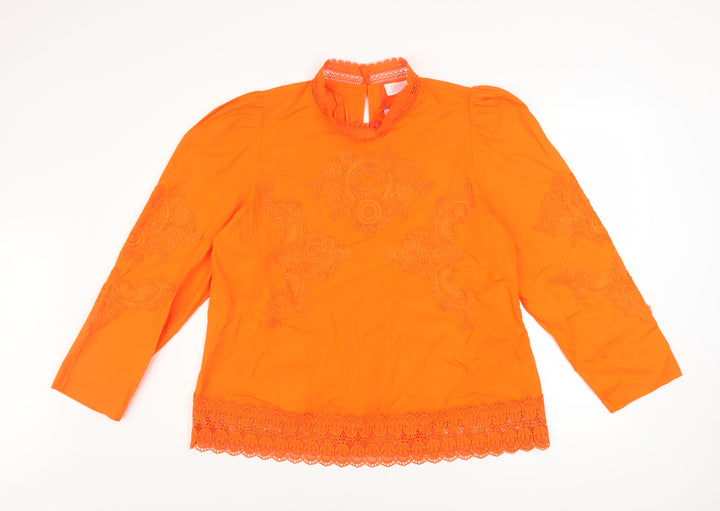 Savida Women's Orange Lace High Neck Tunic Blouse Size 16