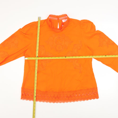 Savida Women's Orange Lace High Neck Tunic Blouse Size 16
