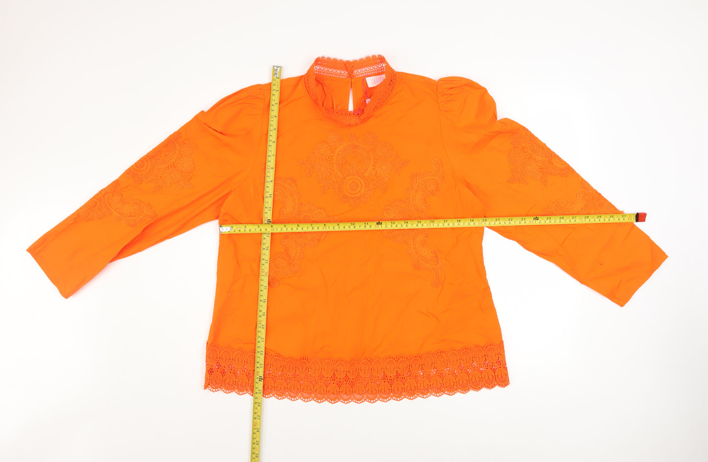 Savida Women's Orange Lace High Neck Tunic Blouse Size 16