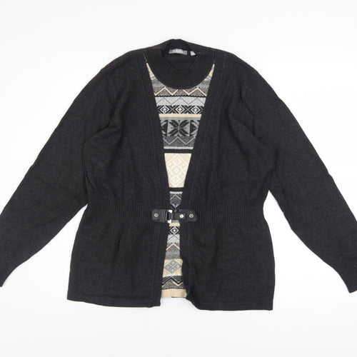 Rabe Womens Black Geometric Belted Cardigan Size 12