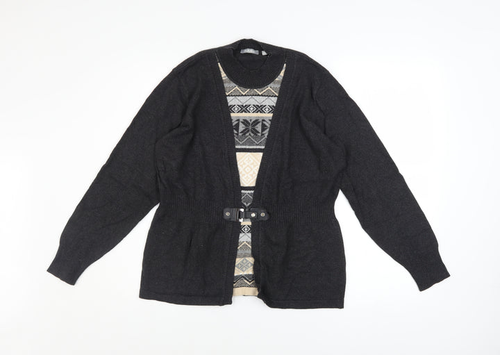 Rabe Womens Black Geometric Belted Cardigan Size 12