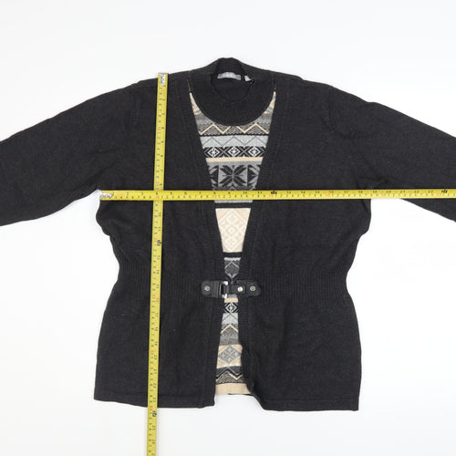 Rabe Womens Black Geometric Belted Cardigan Size 12
