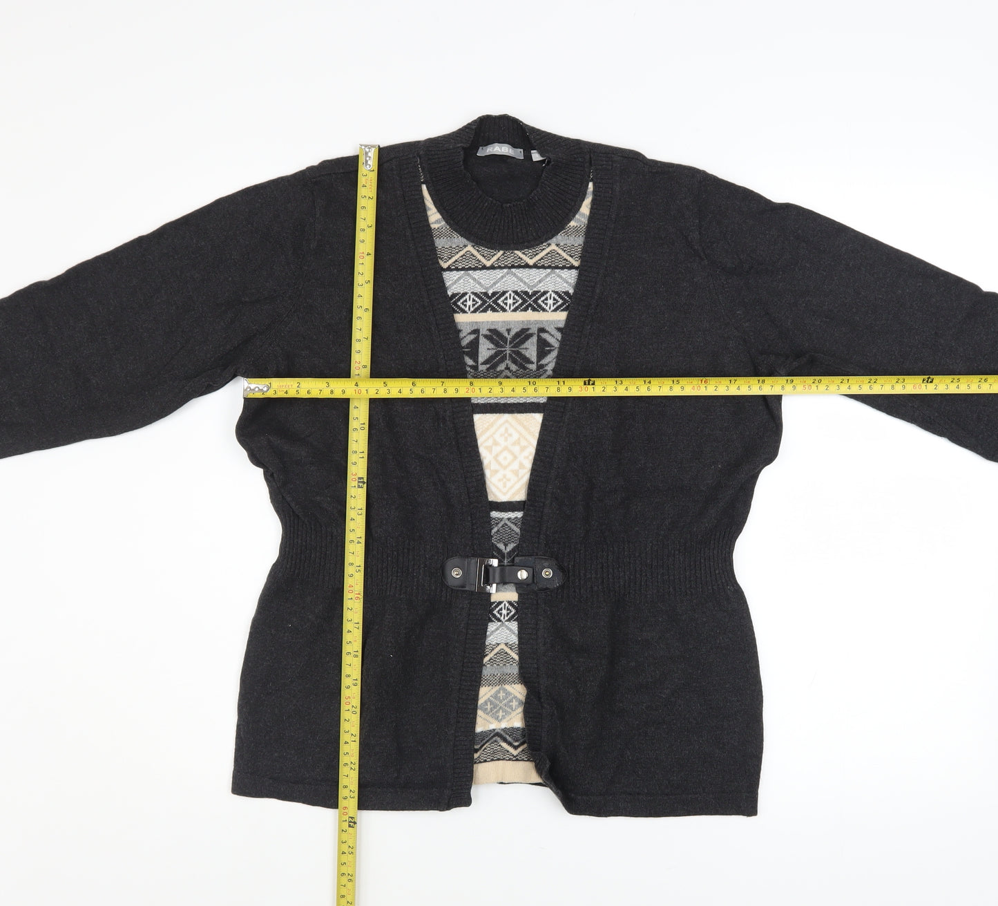 Rabe Womens Black Geometric Belted Cardigan Size 12