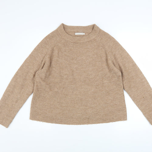 Pieces Women’s Beige Crew Neck Rib Knit Pullover Jumper Size M