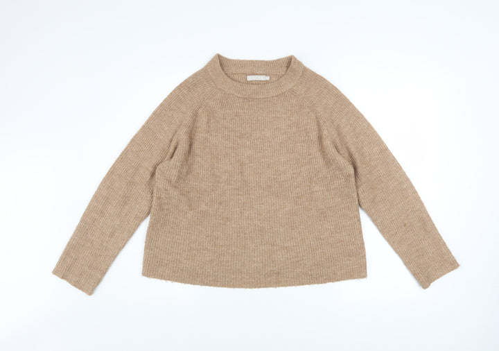 Pieces Women’s Beige Crew Neck Rib Knit Pullover Jumper Size M
