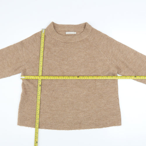 Pieces Women’s Beige Crew Neck Rib Knit Pullover Jumper Size M