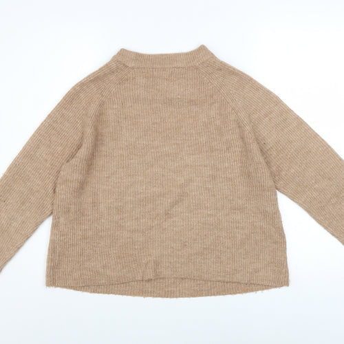 Pieces Women’s Beige Crew Neck Rib Knit Pullover Jumper Size M
