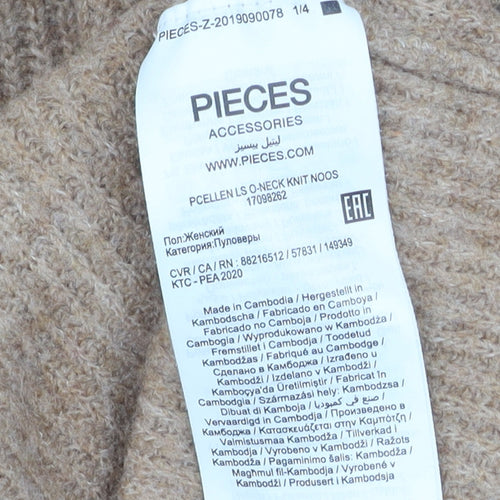 Pieces Women’s Beige Crew Neck Rib Knit Pullover Jumper Size M