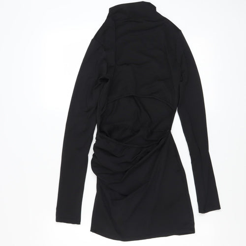 PrettyLittleThing Petite Women's Black Long Sleeve Ruched Bodycon Dress Size 8