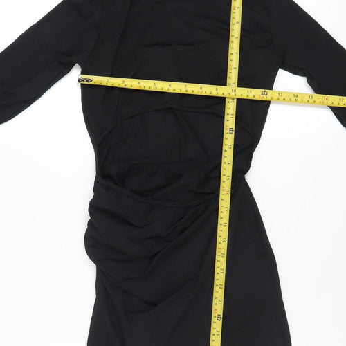 PrettyLittleThing Petite Women's Black Long Sleeve Ruched Bodycon Dress Size 8