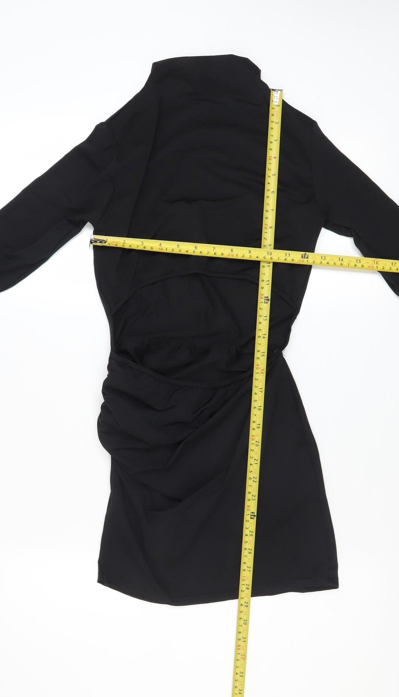 PrettyLittleThing Petite Women's Black Long Sleeve Ruched Bodycon Dress Size 8