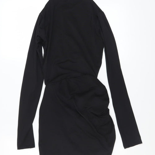 PrettyLittleThing Petite Women's Black Long Sleeve Ruched Bodycon Dress Size 8