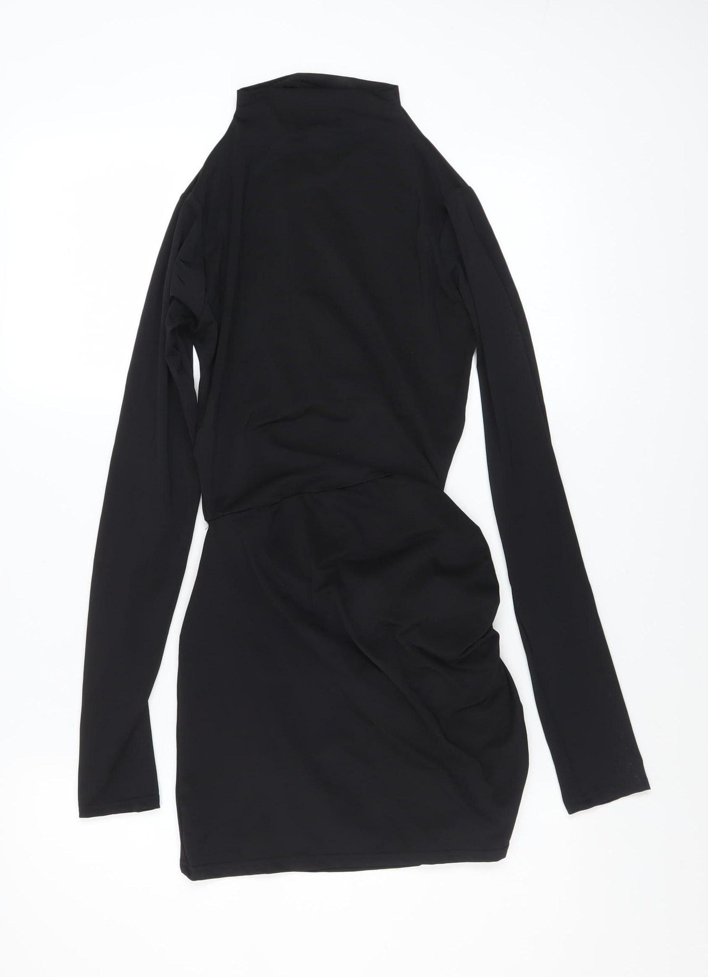 PrettyLittleThing Petite Women's Black Long Sleeve Ruched Bodycon Dress Size 8