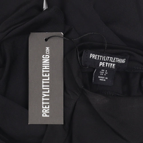 PrettyLittleThing Petite Women's Black Long Sleeve Ruched Bodycon Dress Size 8