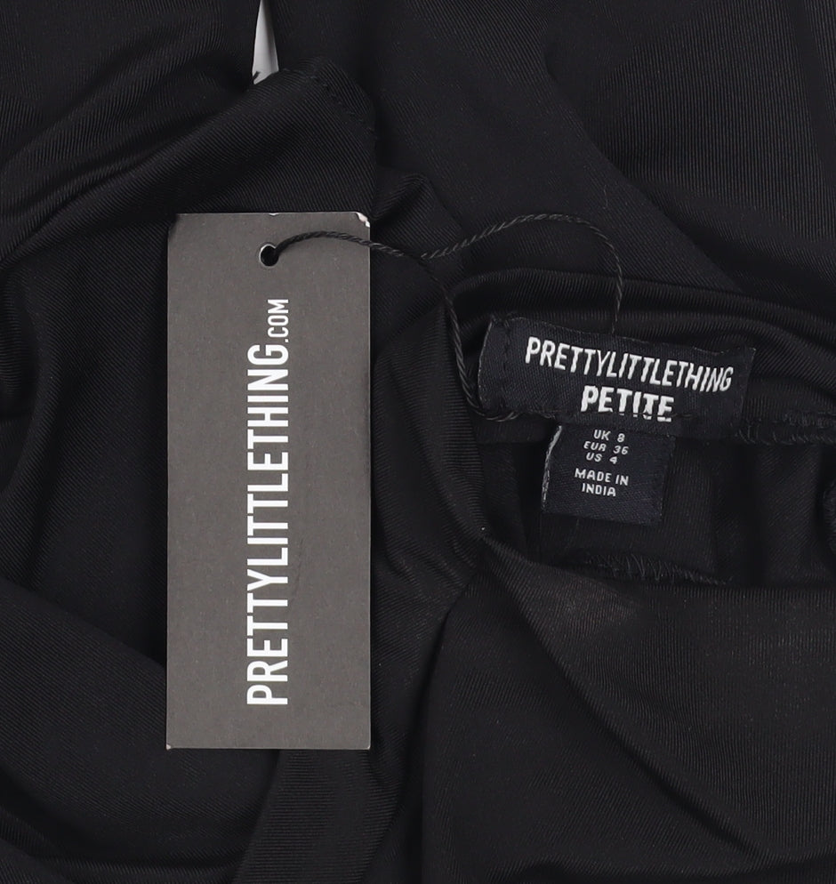 PrettyLittleThing Petite Women's Black Long Sleeve Ruched Bodycon Dress Size 8