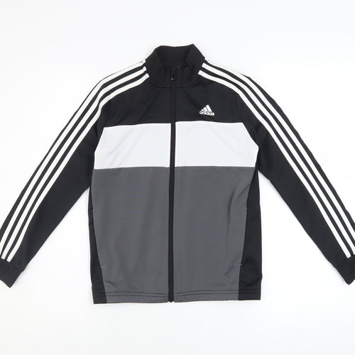 Adidas Boys Black 9-10 Years Track Jacket Full Zip Colourblock Sports Top