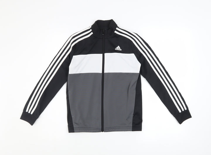 Adidas Boys Black 9-10 Years Track Jacket Full Zip Colourblock Sports Top
