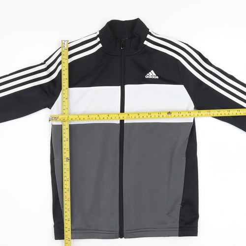 Adidas Boys Black 9-10 Years Track Jacket Full Zip Colourblock Sports Top
