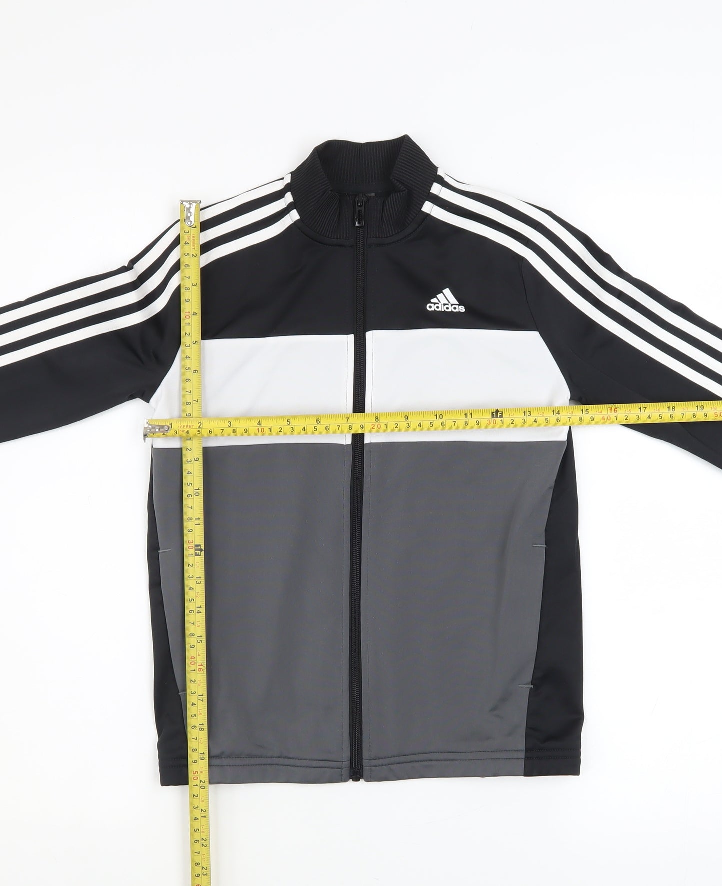 Adidas Boys Black 9-10 Years Track Jacket Full Zip Colourblock Sports Top
