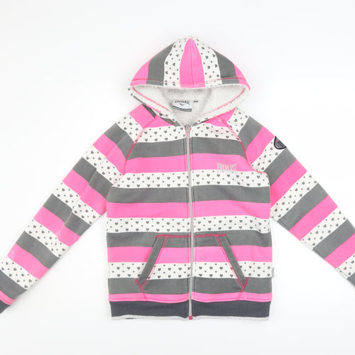 Everlast Girls Pink Striped Hooded Full Zip Fleece Jacket Age 13 Years