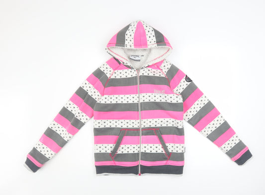 Everlast Girls Pink Striped Hooded Full Zip Fleece Jacket Age 13 Years