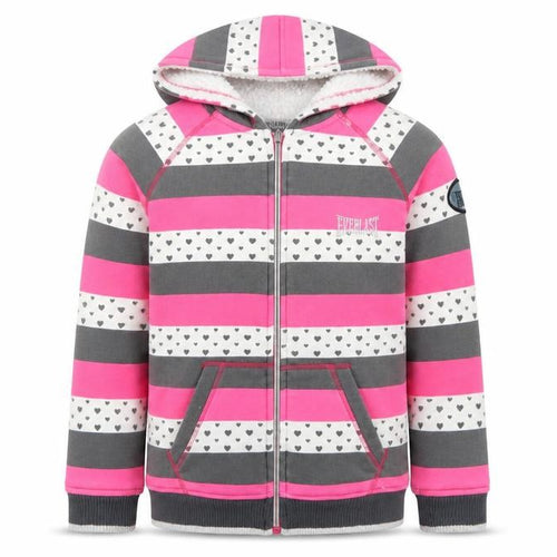 Everlast Girls Pink Striped Hooded Full Zip Fleece Jacket Age 13 Years
