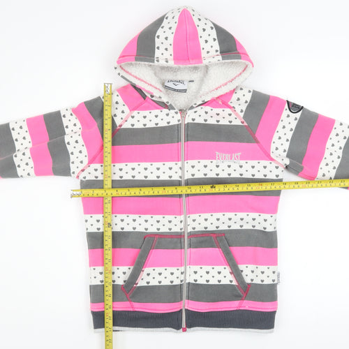 Everlast Girls Pink Striped Hooded Full Zip Fleece Jacket Age 13 Years