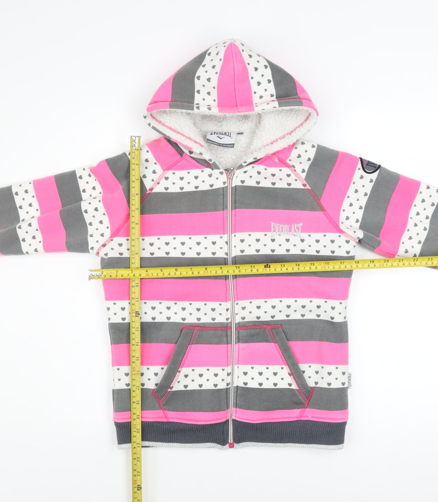 Everlast Girls Pink Striped Hooded Full Zip Fleece Jacket Age 13 Years