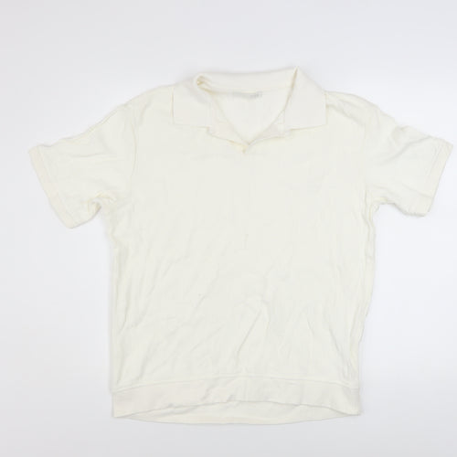 Zara Men Ivory Cotton Short Sleeve Collared Casual Shirt M