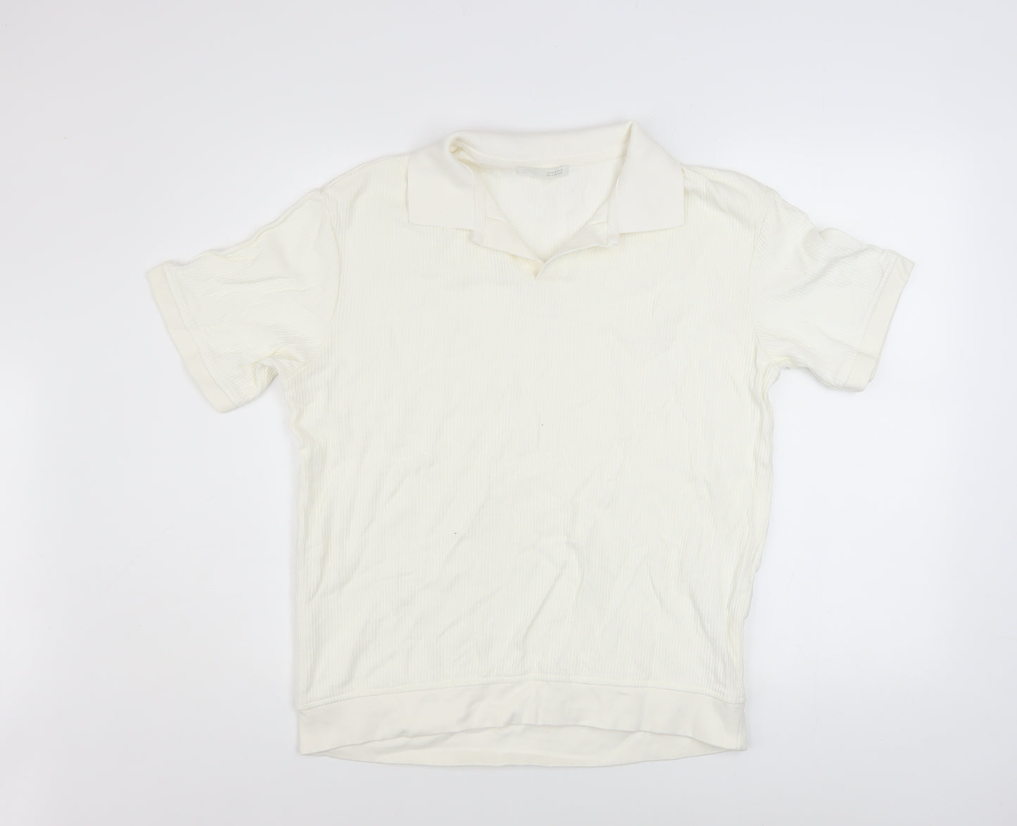 Zara Men Ivory Cotton Short Sleeve Collared Casual Shirt M