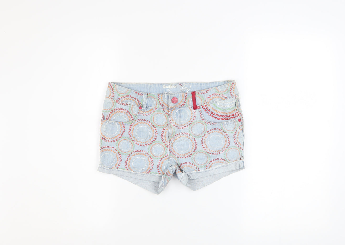 Desigual Girls Blue Geometric Denim Hot Pants Shorts 13-14 Years